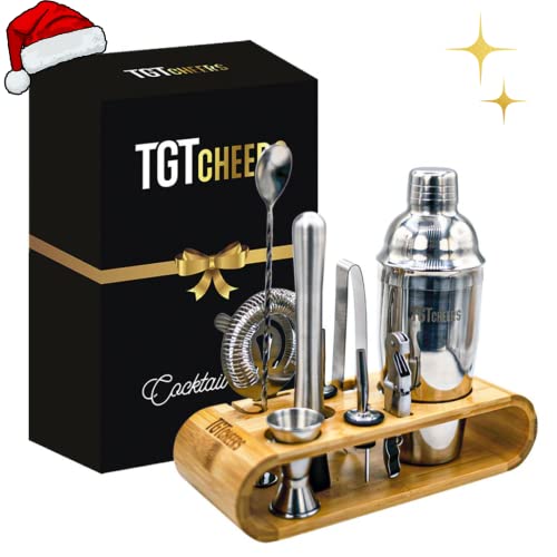 Tgt Cheers Cocktail Shaker Set With Stylish Bamboo Stand 11-Pcs | Home Mixology Bartender Kit Gift Box | Cocktail Making Barware Tool Set Mixer 25 Oz Coctelera Perfect For Home Christmas Gift For Him #TOP1