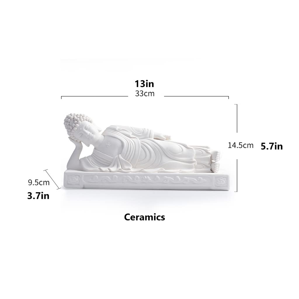 keramische Statue, Liegender, 13 Zoll großer schlafender Buddha aus weißer Keramik – ruhige Buddha-Figur und Skulptur for Feng Shui-Heimdekoration als Heimdekoration