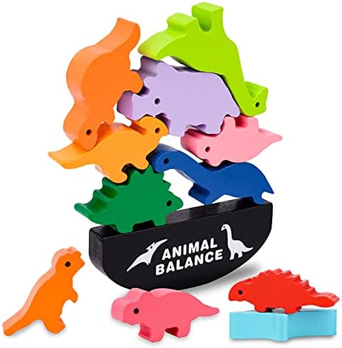 DUDUFLY Montessori Wooden Dinosaur&Animal Stacking Blocks Balance Game Toys for Toddlers Kids - Best Gift