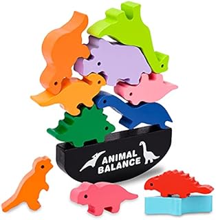 DUDUFLY Montessori Wooden Dinosaur&Animal Stacking Blocks Balance Game Toys for Toddlers Kids - Best Gift