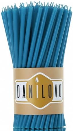 Danilovo Thin Taper Beeswax Candles - Honey-Scented, Decorative Candles Ideal for Birthday Decoration or Church Prayers - Turqoise Drip Free, Tall & Smokeless Pack of 50 pcs, 16 x 0,5 cm