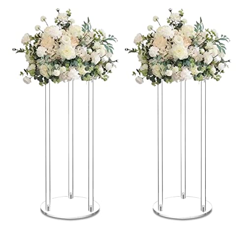 simprefine 2 Pack 32'' Tall 10'' Dia. Clear Flower Stand Round Wedding Decoration Table Centerpiece Acrylic Floor Vase Decorative Column Props for Floral Arrangement Event Party Decor… by simprefine - Used condition - US$46.40
