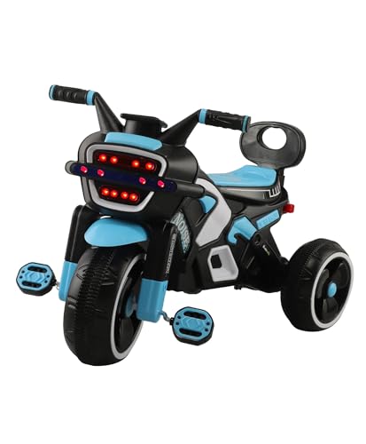 Image of SRECAP Kids Pedal Tricycle with Push Handle | Toddler Trike with Headlight, Music, EVA Wheels & Curved Seat with Backrest | 15 Months-3 Years (Blue)