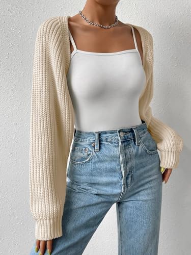 Image of Naileksi Women Long Sleeve Drop Shoulder Crop Cardigan Sweater Solid Loose Fit Casual Open Front Crop Shrug Sweater Top