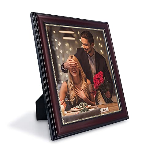 Graduatepro 8X10 Picture Frame For Tabletop Display And Wall Mounting Wooden 2 Pieces Mahogany With Gold Beaded Collage Brown #TOP6