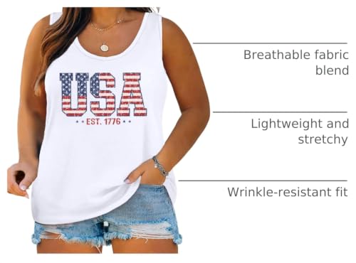 Image of Ithalt Plus Size 4th of July Tops for Women American Flag Tank Tops USA Patriotic Shirts Red White and Blue Sleeveless