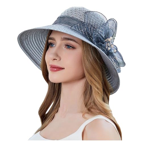 Buschhüte Damen-Sommerkleid-Hut, breiter Blatt-Blumen-Brautparty-Hut, 2025nhut, Strandhut 2025nhut Mehrjährige (Grey, One Size) Buschhüte Damen-Sommerkleid-Hut, breiter Blatt-Blumen-Brautparty-Hut, 2025nhut, Strandhut 2025nhut Mehrjährige (Grey, One Size)