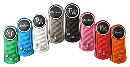 RoLoGOLF 1 aufklappbare Pitchgabel incl. 1 personalisiertem Golfball Marker mit Namen oder Initialen Cover