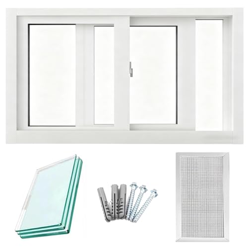 水平スライド式小屋窓 引違い窓 網戸付き 鶏小屋、プレイハウス、家庭用、ガレージ、納屋用の横すべり出し窓(White,29x16in)