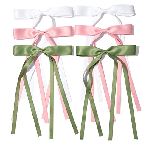 6Pcs Hair Bows For Women Hair Clip Hair Tassel Hair Ribbon Ponytail Holder Accessories Slides Metal Clips Barrettes Girls Toddlers Teens Green Pink White #TOP13