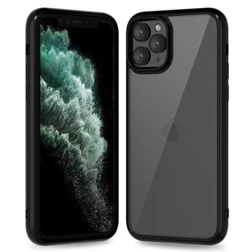 oakxco Thin Slim Clear case for iPhone 11 Pro Max, Transparent Hybrid Hard Shell Plastic & Soft Silicone Rubber Bumper, Non-Yellow Acrylic Protective Lightweight Cover for Women, Black
