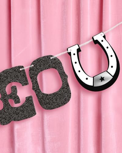Image of xo, Fetti Last Rodeo Fringe Banner - Black Glitter & Silver Iridescent Fringe, 5.5 Ft. | Western Bachelorette Decorations, Rodeo Backdrop, Space Cowboy Party