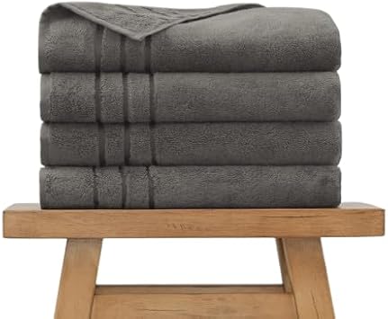 Cariloha Extra Smooth Towel Viscose from Bamboo 28"x54" Highly Absorbent Odor Resistant Onyx 4 Pack Bundle