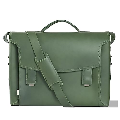 Jahn-Tasche Lehrertasche, Businesstasche, Aktentasche, Collegetasche, Schultertasche, Echt-Leder, Oliv-Grün, Futter Blau, 609