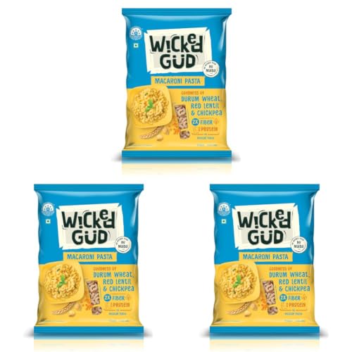 Image of WickedGud 2X Fiber Macaroni | No Maida | High Protein | Brown Rice | Red Lentils | Healthy Diet (Pack of 3)