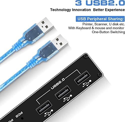KVM Switch, USB Switch 2 Computers 4K 60HZ KVM Switch HDMI 2 Port 2 PC 1 Monitor Switch with 2 USB Cables, Support Wireless Keyboard and Mouse
