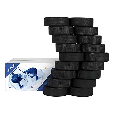 Golden Sport Ice Hockey Pucks, Official Regulation, for Practicing and Classic Training, Diameter 3", Thickness 1", 6oz, Black (18 PCS) Cover