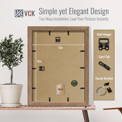 Image of VCK 12x16 Frame 5 Pack, Walnut Wood, 8.5x11 Mat, Glass, for Photo Print