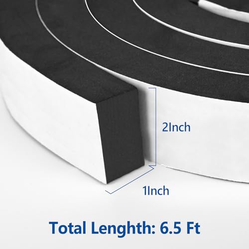 Image of Kikerike Self Adhesive Foam Tape Weatherstrip 2In x 1In x 6.5Ft High Density Foam Insulation Strips Foam Seal Weather Stripping with Strong Adhesive for Door and Window Sound Isolation Soundproofing