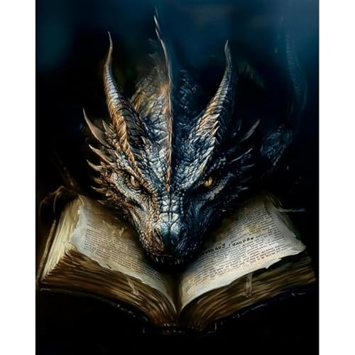 niurenmaoyi Stamped Cross Stitch Kits for Beginners,Counted Embroidery Craft Kits for Adults,Needlepoint Kits for Adults,Dragon Book Wall Art 11.8X15.8In