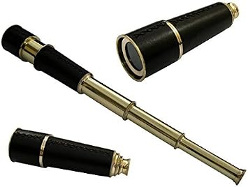 Nautical Brass Pirate Telescope Black Leather Replica Pirate Royal Navy Spyglass Pocket Telescope - 18" Long Rustic Vintage Home Decor Gifts