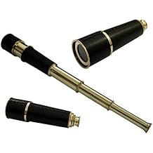 Nautical Brass Pirate Telescope Black Leather Replica Pirate Royal Navy Spyglass Pocket Telescope - 18" Long Rustic Vintage Home Decor Gifts