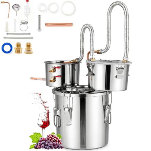 Image of TANGZON Moonshine Still Distiller, 3 Pots 3 Gal/13.6 L Stainless Steel Water Alcohol Spirits Wine Making Boiler with Copper Pipe, Thermometer & Pump, Home Brewing Kit for Whisky Brandy
