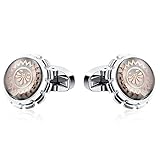 ΑΝΑΖΟΖ♥ Color: Plata ANAZOZ Gemelos de Camisa Originales Gemelos de Acero Gemelos Camisa Redondo Bola Cristal con Patrón Flor Blanca Gemelos Camisa Plata