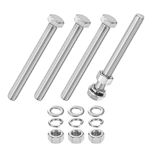 Image of M METERXITY 4-Pack Hex Head Screw Bolt with Nuts Flat & Lock Washers M12x110mm Stainless Steel Bolts and Nuts Kit Fully Threaded Metric Bolt Assortment for Equipment/Machinery