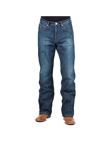 Stetson Men's 1520 Standard Straight Leg Fit Jean,Dark Stone Blasted with Triple X Pocket Details, 28x32