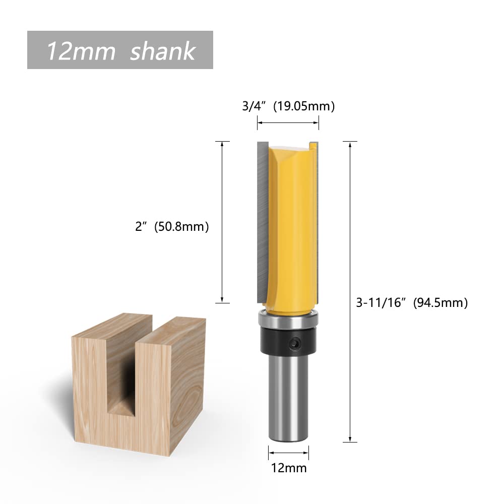 2-calowy frez do przycinania zlicowanego, frez szablonowy z węglika wolframu do obróbki drewna, 1 szt.(12mm Shank)