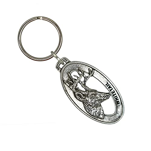 Whitetail Deer Keychain, Pewter, M008KC, 2”, 100% Handmade in the USA, White Tail Deer Keychain, Deer Key Chain, American Whitetail Deer Key Ring, Key Fob, Hunting Gift, 200 Mammal Designs