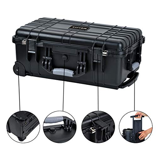 Meijia All Weather Rolling Waterproof Protective Case, Hard Camera Case,Dry Case With Retractable Pull Handle And Wheels,Foam Inserted, Elegant Black,22 X13.81X9Inches #TOP4