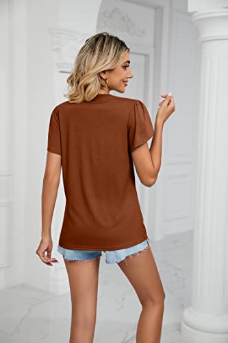 Bilike Jomex Womens V Neck T Shirts Summer Casual Petal Short Sleeve Tops Dressy Shirts Brown Xl #TOP3