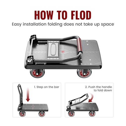 TIDY PALM Upgraded Foldable Push Cart Dolly | 800 lbs. Capacity Moving Platform Hand Truck | Heavy Duty Space Saving Collapsible | 5‘’ TPR 360-Degree Silent Wheels | 2 Swivel Wheels and 2 Rigid Wheels by TIDY PALM - Image 4