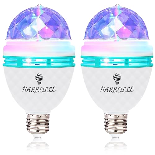 HARBOLLE 2 Pack RGB Color Rotating Bulb,E26/E27,LED Party Bulbs Colored Strobe Light Bulb Multi Crystal Stage Lights for Disco, Birthday Party Club Bar for Indoor Parties, Photography by HARBOLLE - Used condition - US$11.31