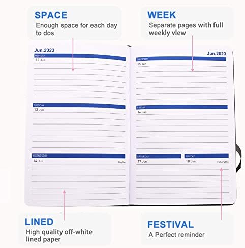 Diary 2023-2024 - 18 Month Diary Planner From Jan. 2023 to Jun.2024, A5 Week to View Diary, Weekly & Month Planner with Leather Cover, Pen Loop, Inner Pocket(Grey)