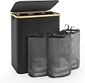 Hampers for Laundry Basket with Lid, 160L Extra Large 3 Section Clothes Divided Organizer for Bedroom, Laundry Room, Dirty Clothing Hamper, Black
