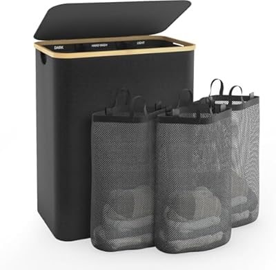 Hampers for Laundry Basket with Lid, 160L Extra Large 3 Section Clothes Divided Organizer for Bedroom, Laundry Room, Dirty Clothing Hamper, Black