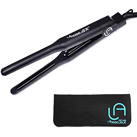 Le Angelique HummingBird 1/4 Inch Thin Flat Iron for Short Hair & Edge Control - Tiny Mini Hair Straightener - 450F Tourmaline & Ceramic Small Pencil Plates + Heat Resistant Travel Pouch/Mat Included Cover