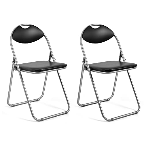 Image of Giantex 2-Pack Folding Chairs Set - Waiting Room Chairs with Padded Seats and Carrying Handle for Desks Home Office Steel Guest Reception Party Poker Stackable Conference Chairs Pack of 2