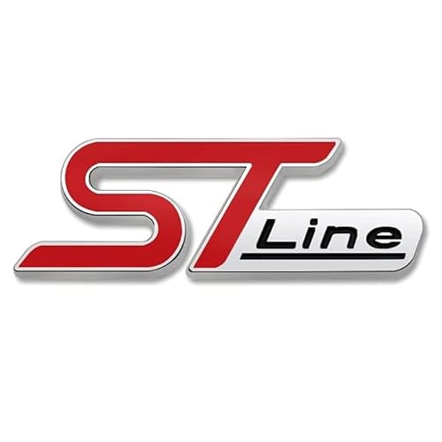 AUTOZOCO ST Line Aufkleber | ST Line Emblem | ST Line Emblem | ST Line Aufkleber | ST Line | Kofferraum geeignet | Kompatibel mit Ford | Material ABS | 10 cm Breite x 3,5 cm Höhe