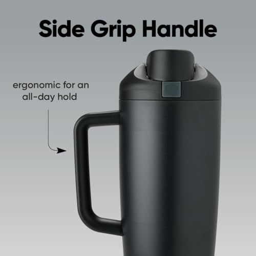 Image of Owala FreeSip Tumbler Insulated Stainless Steel Water Bottle with Built-in Straw and Side Handle, For Travel, Work, School, and Sports, 40oz, BPA Free, Leak Proof, Very, Very Dark