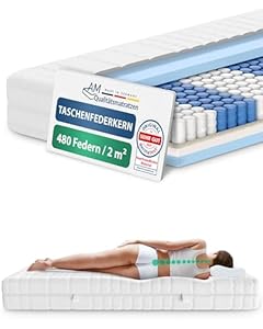 AM Qualitätsmatratzen 7 Zonen Taschenfederkernmatratze 90x200cm H3 - Made in Germany - Ergonomische Federkernmatratze 90x200 mit waschbarem Bezug - Oeko TEX zertifizierte Matratze 90x200 20cm hoch