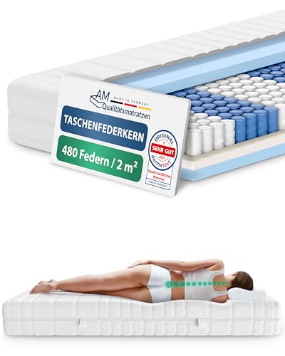 AM Qualitätsmatratzen 7 Zonen Taschenfederkernmatratze 120x190cm H3 - Made in Germany - Ergonomische Federkernmatratze 120x190 mit waschbarem Bezug - Oeko TEX zertifizierte Matratze 120x190 20cm hoch