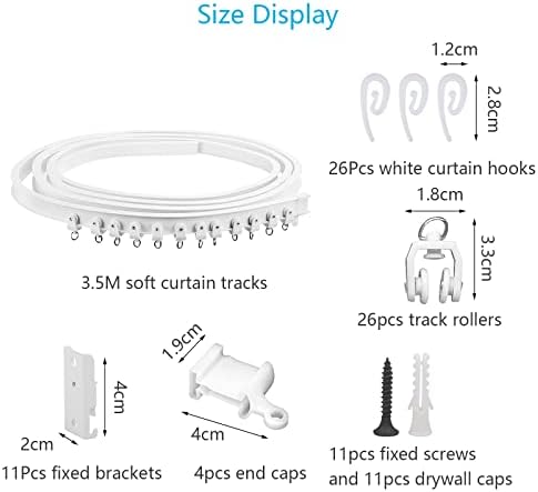 BIGKASI Ceiling Curtain Track Plastic Curtain Rail Bendable Track Ceiling Mount with 26 Curtain Hooks 26 Pulley Flexible Track Curtain System for Bay Straight Windows Wall Bathroom (3.5 Meters)