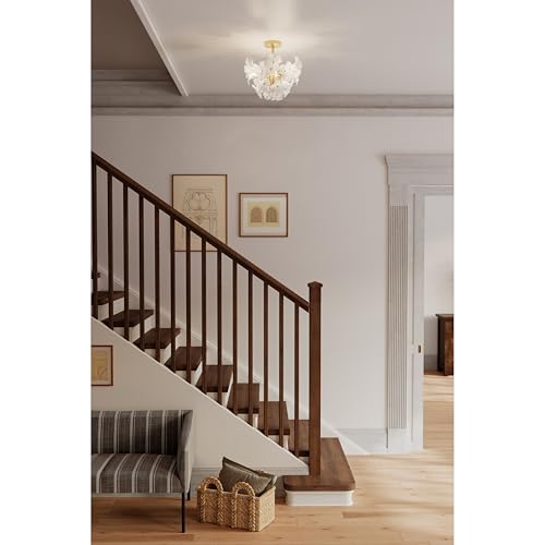 Metropolitan Bloome 16.75" 3-Light Semi-Flush Mount - Legacy Brass with White Swirl Handmade Glass (Bulb Not Included) by Metropolitan - Image 6
