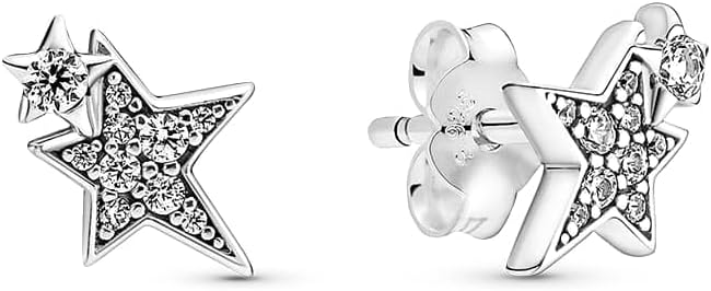 Pendientes con tachuelas de estrellas asimétricas brillantes - Pendientes apilables para mujer - Gran regalo para ella - Plata de ley y circonita cúbica