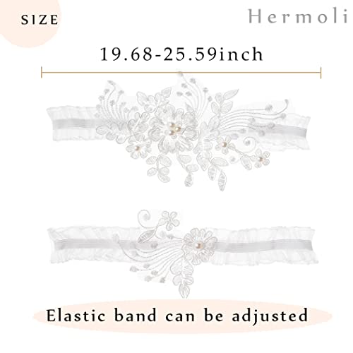 Bridal Lace Pearl Wedding Garters Set Elastice Flower Thigh Garter Leg Accessories for Bride Bridesmaid（2pcs）4