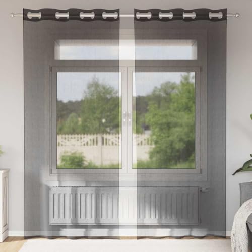 INLIFE Rideaux en Voile avec œillets 2 pcs Noir 140x225 cm